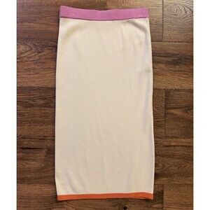 Timing Colorblock Knit Midi Pencil Skirt M Cream Pink Orange Stretch Dopamine